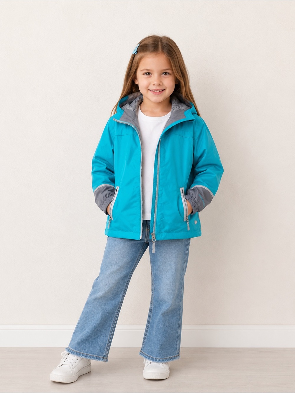 London Fog Girls Teal and Gray Rain Jacket